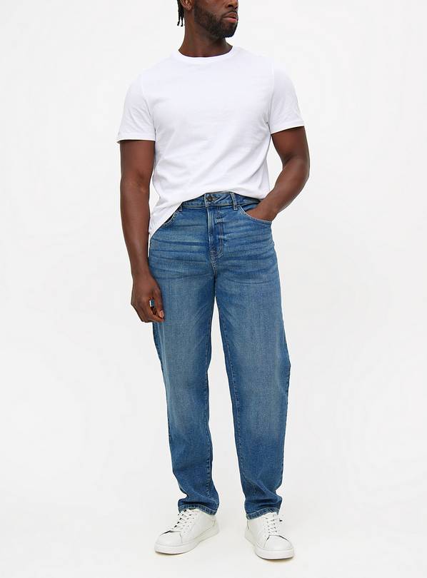 Mid Wash Relaxed Straight Leg Denim Jeans  36S